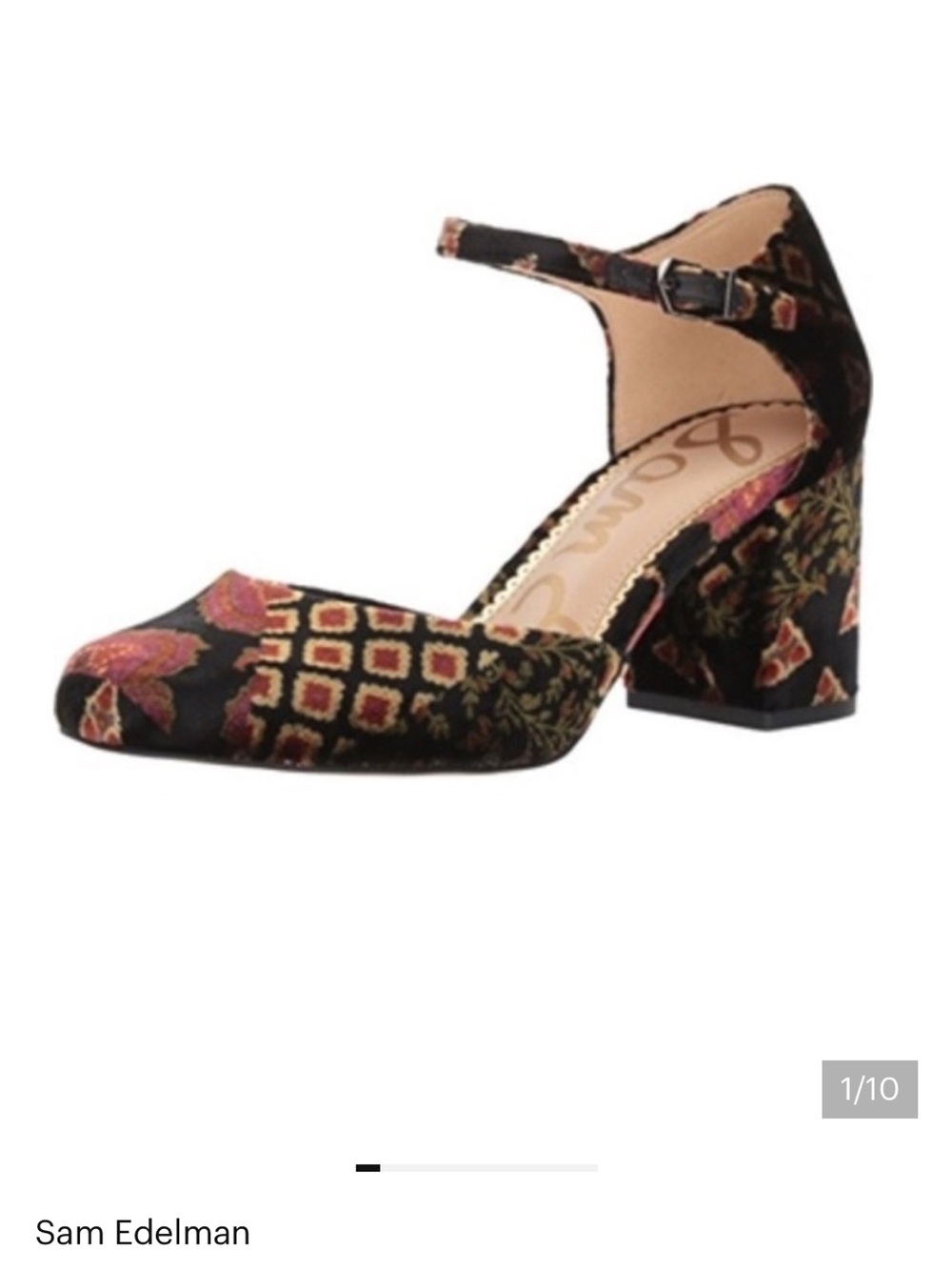 Sam Edelman Black Floral Pattern Block Heel Mary Jane